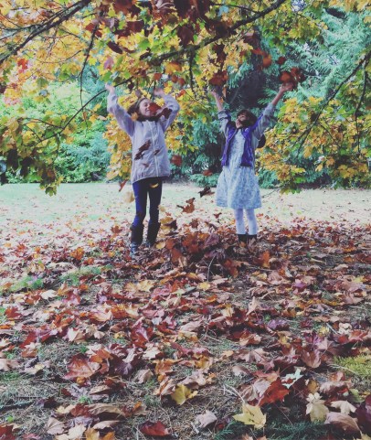 girls in leaves